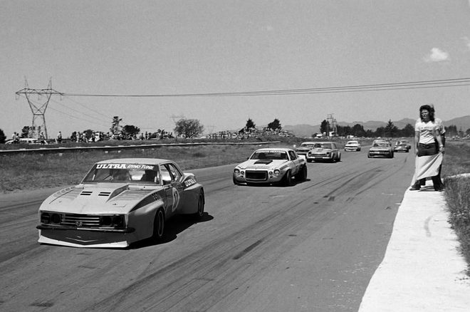 Bruce Jenner's #17 Camaro leads Kevin Haig at Ruapuna