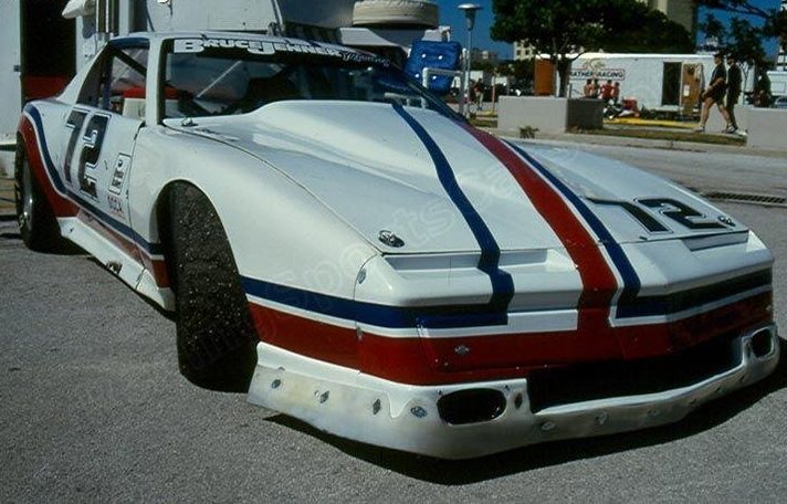 Bruce Jenner's first Trans-Am car, the 1982 Pontiac Firebird #72 in red, white and blue stripes