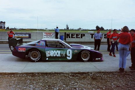 The #9 Camaro side-on in the Ruapuna pit lane
