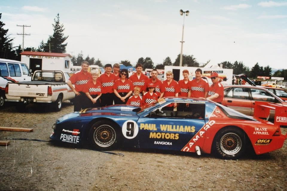The Paul Williams Racing team with the #9 Camaro in blue and red Paul Williams Motors colours