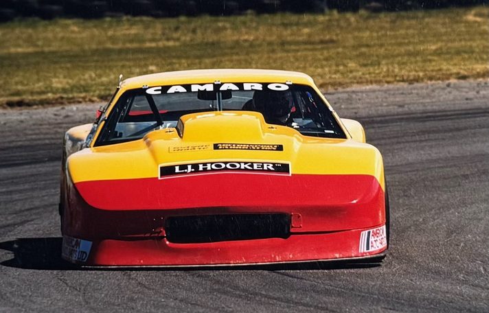 The #14 L.J. Hooker Camaro replica head-on