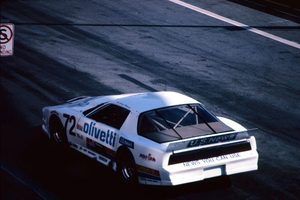 The #72 Olivetti / U.S. News Pontiac from above and behind, the driver's name above the door