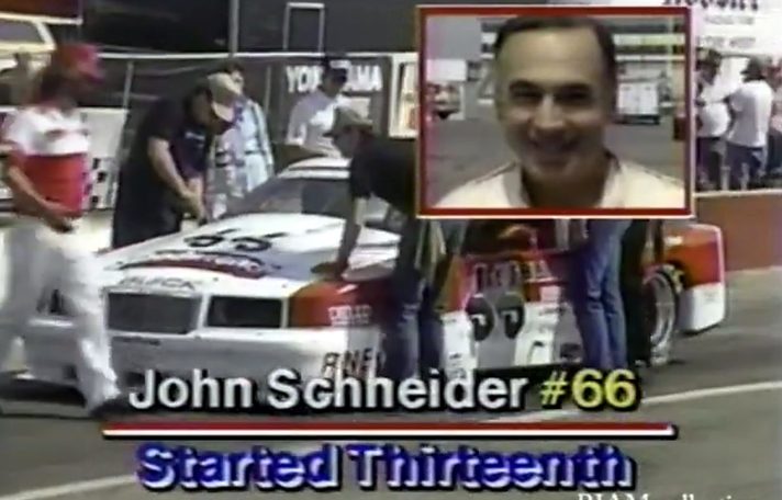 John Schneider on TV coverage with his regular #66 Trans-Am car